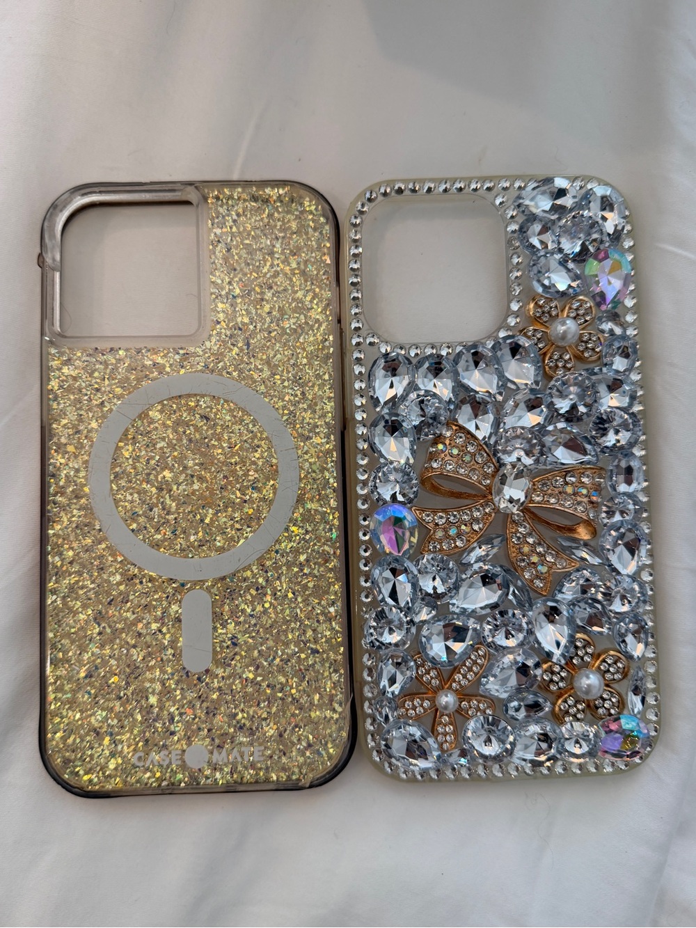 case-mate Gold Glitter MagSafe Case & Crystal Bow Embellished Case